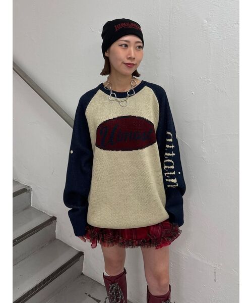 jouetie（ジュエティ）の「ラグランロゴルーズニット（ニット/セーター・レディース・アイボリー/ブラック/グレー・MEDIUM）」の2枚目の写真