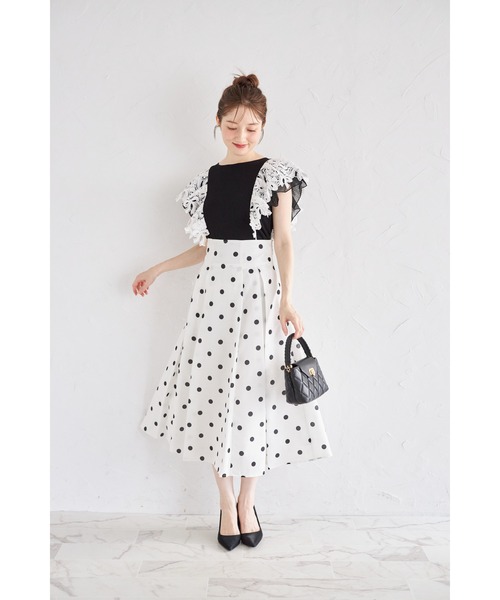 tocco closet(トッコ クローゼット)の「【ZOZO限定】リボンレース×オーガンジーフリルスリーブリブニットトップス(Tシャツ/カットソー・レディース・ネイビー/ブラック/モカ・M)」の5枚目の写真