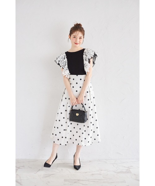 tocco closet(トッコ クローゼット)の「【ZOZO限定】リボンレース×オーガンジーフリルスリーブリブニットトップス(Tシャツ/カットソー・レディース・ネイビー/ブラック/モカ・M)」の6枚目の写真