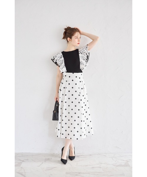 tocco closet(トッコ クローゼット)の「【ZOZO限定】リボンレース×オーガンジーフリルスリーブリブニットトップス(Tシャツ/カットソー・レディース・ネイビー/ブラック/モカ・M)」の7枚目の写真