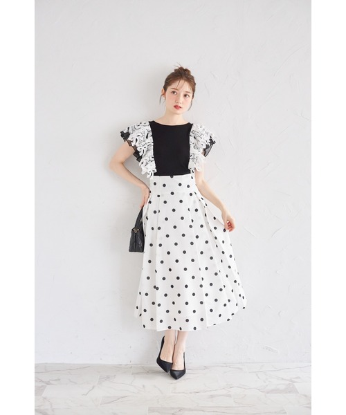 tocco closet(トッコ クローゼット)の「【ZOZO限定】リボンレース×オーガンジーフリルスリーブリブニットトップス(Tシャツ/カットソー・レディース・ネイビー/ブラック/モカ・M)」の4枚目の写真