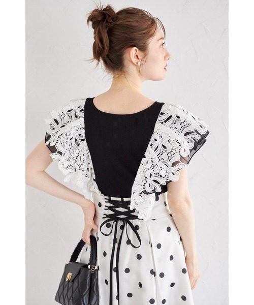 tocco closet(トッコ クローゼット)の「【ZOZO限定】リボンレース×オーガンジーフリルスリーブリブニットトップス(Tシャツ/カットソー・レディース・ネイビー/ブラック/モカ・M)」の11枚目の写真