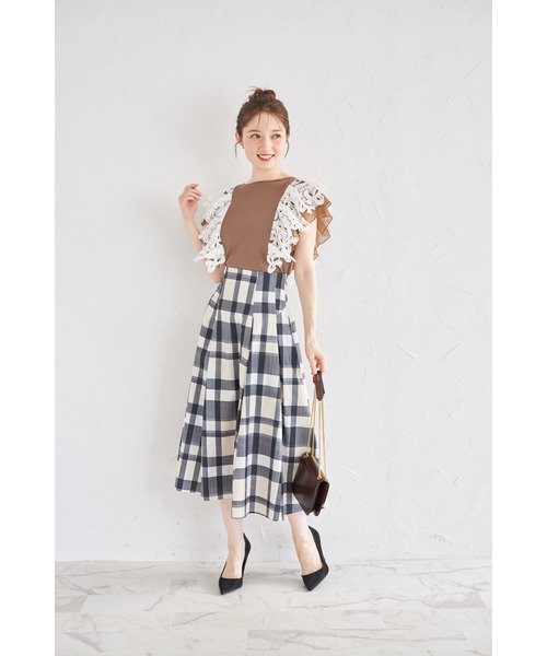 tocco closet(トッコ クローゼット)の「【ZOZO限定】リボンレース×オーガンジーフリルスリーブリブニットトップス(Tシャツ/カットソー・レディース・ネイビー/ブラック/モカ・M)」の12枚目の写真