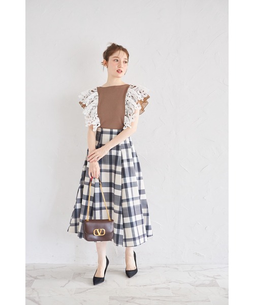 tocco closet(トッコ クローゼット)の「【ZOZO限定】リボンレース×オーガンジーフリルスリーブリブニットトップス(Tシャツ/カットソー・レディース・ネイビー/ブラック/モカ・M)」の16枚目の写真