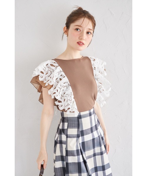 tocco closet(トッコ クローゼット)の「【ZOZO限定】リボンレース×オーガンジーフリルスリーブリブニットトップス(Tシャツ/カットソー・レディース・ネイビー/ブラック/モカ・M)」の20枚目の写真