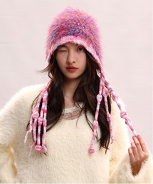 レディースのニットキャップ/ビーニー（ピンク/桃色系）ファッション