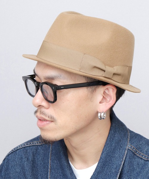 HERMES エルメス 裏地スカーフ ラビットフェルト 中折れハット ベージュ HERMES (エルメス) ラビットフェルト 裏地スカーフ 中折れハット