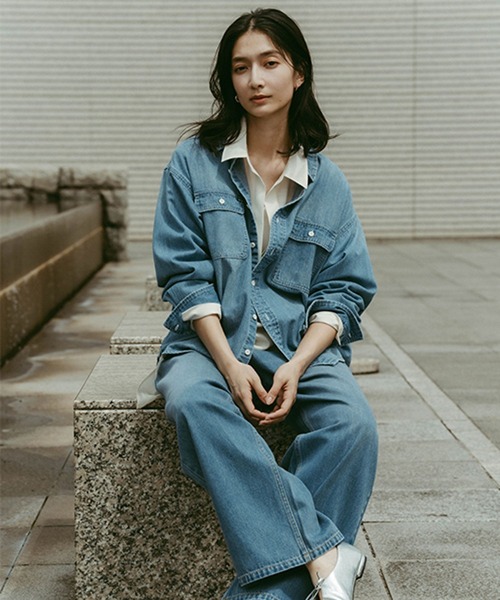 studio CLIP（スタディオクリップ）の「《ウタオ》ダンガリーシャツ（シャツ/ブラウス・レディース・グレー/ライトブルー・FREE）」の5枚目の写真