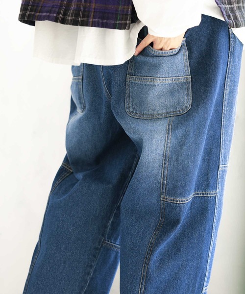 soulberry（ソウルベリー）の「はぎはぎパネるデニム（デニムパンツ・レディース・ブルー・M/4L/3L/LL/L）」の2枚目の写真