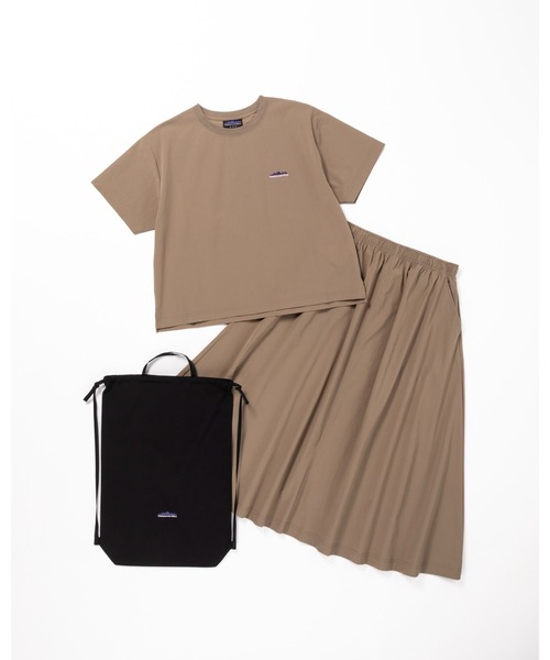 THOUSAND MILE（サウザンドマイル）の「[L's]SHORT SLEEVE T-SHIRT & SKIRT SET NY/PU/ショートスリーブTシャツ＆スカートセット 【撥水,４WAYストレッチ, UVカット,セットアップ】（セットアップ・レディース・チャコールグレー/ネイビー/ブラック/カーキ/オリーブ/レンガ・FREE）」の4枚目の写真