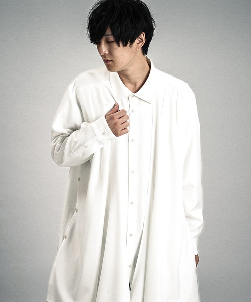 NO ID.(ノーアイディ)の「【NO ID.】Drape Long Shirt / ドレープ ロング シャツ(シャツ/ブラウス・メンズ・チェック/ホワイト/ブラック・ONE SIZE)」の4枚目の写真