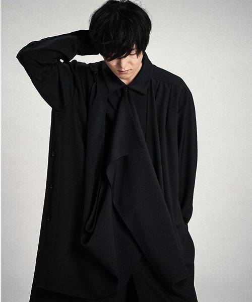 NO ID.(ノーアイディ)の「【NO ID.】Drape Long Shirt / ドレープ ロング シャツ(シャツ/ブラウス・メンズ・チェック/ホワイト/ブラック・ONE SIZE)」の21枚目の写真