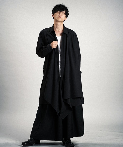 NO ID.(ノーアイディ)の「【NO ID.】Drape Long Shirt / ドレープ ロング シャツ(シャツ/ブラウス・メンズ・チェック/ホワイト/ブラック・ONE SIZE)」の22枚目の写真