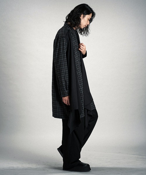 NO ID.(ノーアイディ)の「【NO ID.】Drape Long Shirt / ドレープ ロング シャツ(シャツ/ブラウス・メンズ・チェック/ホワイト/ブラック・ONE SIZE)」の16枚目の写真