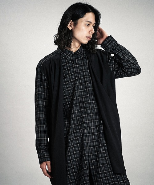 NO ID.(ノーアイディ)の「【NO ID.】Drape Long Shirt / ドレープ ロング シャツ(シャツ/ブラウス・メンズ・チェック/ホワイト/ブラック・ONE SIZE)」の18枚目の写真