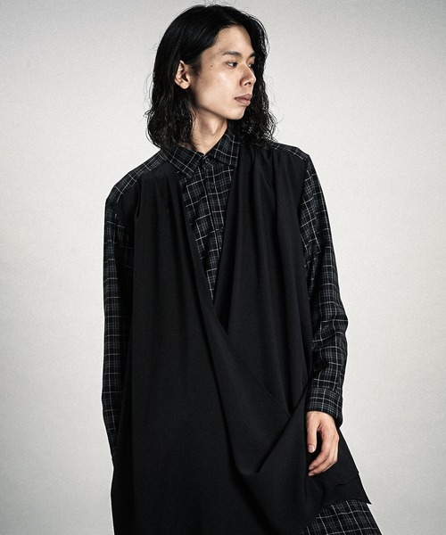 NO ID.(ノーアイディ)の「【NO ID.】Drape Long Shirt / ドレープ ロング シャツ(シャツ/ブラウス・メンズ・チェック/ホワイト/ブラック・ONE SIZE)」の19枚目の写真