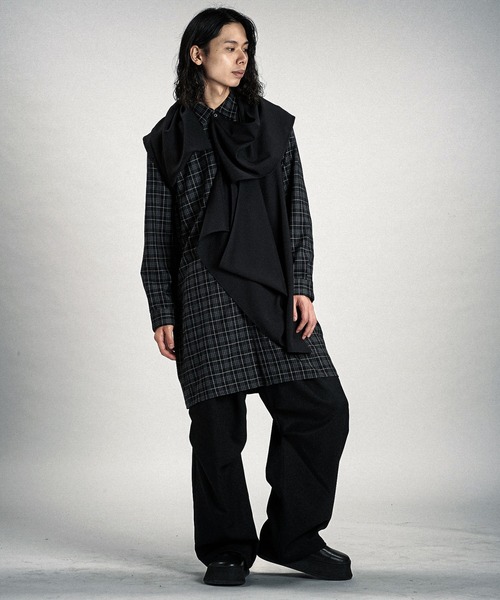 NO ID.(ノーアイディ)の「【NO ID.】Drape Long Shirt / ドレープ ロング シャツ(シャツ/ブラウス・メンズ・チェック/ホワイト/ブラック・ONE SIZE)」の20枚目の写真