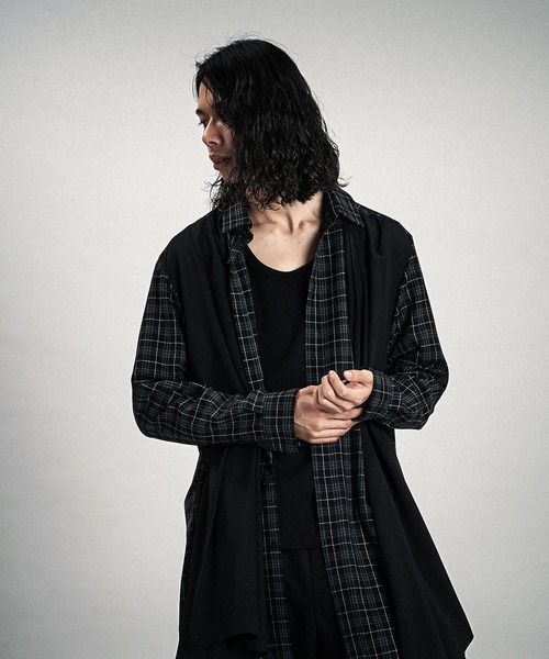 NO ID.(ノーアイディ)の「【NO ID.】Drape Long Shirt / ドレープ ロング シャツ(シャツ/ブラウス・メンズ・チェック/ホワイト/ブラック・ONE SIZE)」の11枚目の写真