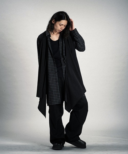 NO ID.(ノーアイディ)の「【NO ID.】Drape Long Shirt / ドレープ ロング シャツ(シャツ/ブラウス・メンズ・チェック/ホワイト/ブラック・ONE SIZE)」の12枚目の写真