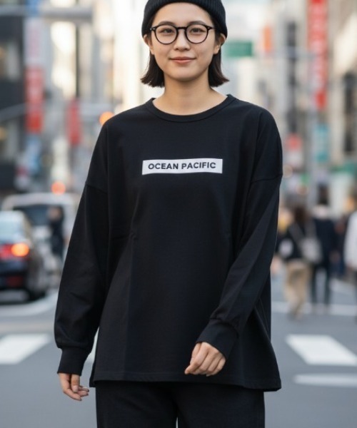 Ocean Pacific(オーシャンパシフィック)の「【OP:オーピー】レディースロゴロングTシャツ/スキースノーボード吸水速乾インナー(Tシャツ/カットソー・レディース・ブラック/ホワイト・MEDIUM/LARGE)」の2枚目の写真