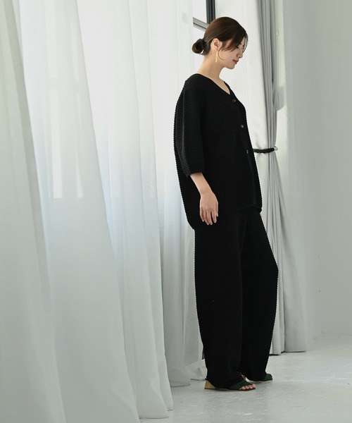 STYLE DELI(スタイルデリ)の「【BLK001】ストラクチャーリブワイドパンツ(スラックス・レディース・ブラック・FREE)」の3枚目の写真
