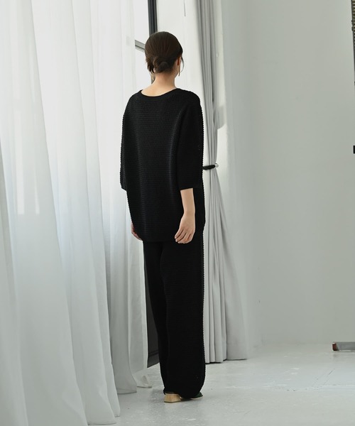 STYLE DELI(スタイルデリ)の「【BLK001】ストラクチャーリブワイドパンツ(スラックス・レディース・ブラック・FREE)」の6枚目の写真