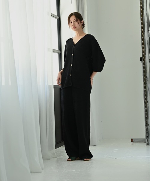 STYLE DELI(スタイルデリ)の「【BLK001】ストラクチャーリブワイドパンツ(スラックス・レディース・ブラック・FREE)」の7枚目の写真