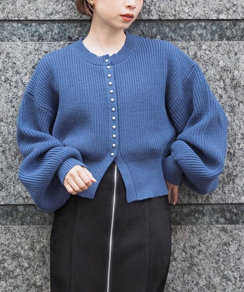 セール】畦編メタル釦クルーカーディガン（カーディガン/ボレロ