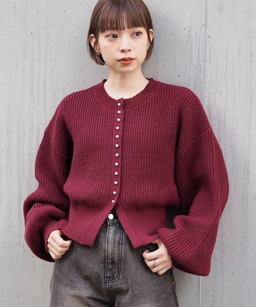 tiptop(ティップトップ)の「畦編メタル釦クルーカーディガン(カーディガン/ボレロ・レディース・チャコールグレー/ブルー/バーガンディー・FREE)」の14枚目の写真