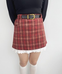 ベルト付きチェックスカート