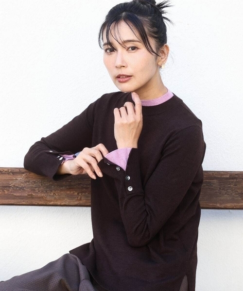 MK MICHEL KLEIN(エムケーミッシェルクラン)の「配色レイヤードデザインニット/洗える(ニット/セーター・レディース・ブラック/グレー/ブルー/ブラウン・38)」の3枚目の写真