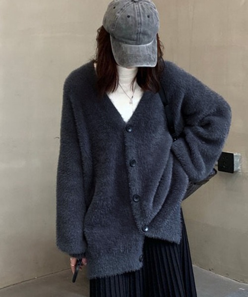 VIBGYOR(ヴィブジョー)の「フェザーニットカーディガン / ビッグシルエット 韓国 ふわふわ(CZ)(カーディガン/ボレロ・レディース・グレー/ホワイト/グリーン/アイボリー/ブラック・FREE)」の14枚目の写真