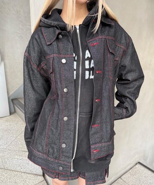 Figments（フィグメンツ）の「オーバーリジットデニムジャケット（デニムジャケット・レディース・ブラック系2/インディゴブルー・SMALL/MEDIUM）」の2枚目の写真