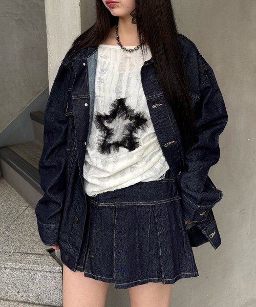 Figments（フィグメンツ）の「オーバーリジットデニムジャケット（デニムジャケット・レディース・ブラック系2/インディゴブルー・SMALL/MEDIUM）」の14枚目の写真