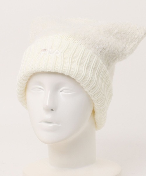 FILA（フィラ）の「FILA（フィラ）ねこ耳ニット帽/ニットワッチ/ニットキャップ レディース メンズ  ユニセックス（ニットキャップ/ビーニー・レディース・ホワイト/ブラック・FREE）」の2枚目の写真