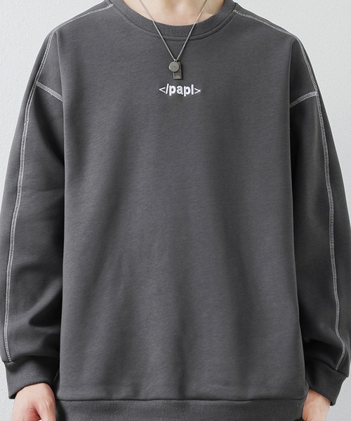 aimoha(アイモハ)の「ステッチデザイン クルーネックスウェット/Stitch design crew neck sweatshirt(スウェット・メンズ・グレー/ブラック/オフホワイト・X-LARGE/XXX-LARGE/XX-LARGE)」の1枚目の写真
