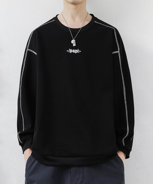 aimoha(アイモハ)の「ステッチデザイン クルーネックスウェット/Stitch design crew neck sweatshirt(スウェット・メンズ・グレー/ブラック/オフホワイト・X-LARGE/XXX-LARGE/XX-LARGE)」の3枚目の写真
