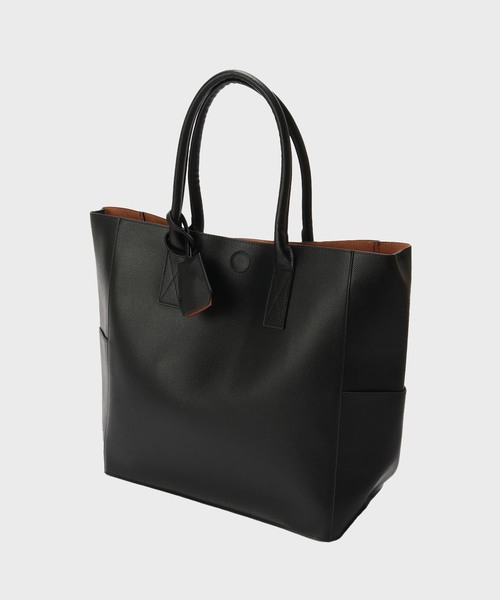 黒 レザー風 トートバッグ サイドストラップ付き fellowww / フェロー】別注 フェイクレザー トート バッグ (クラッチ