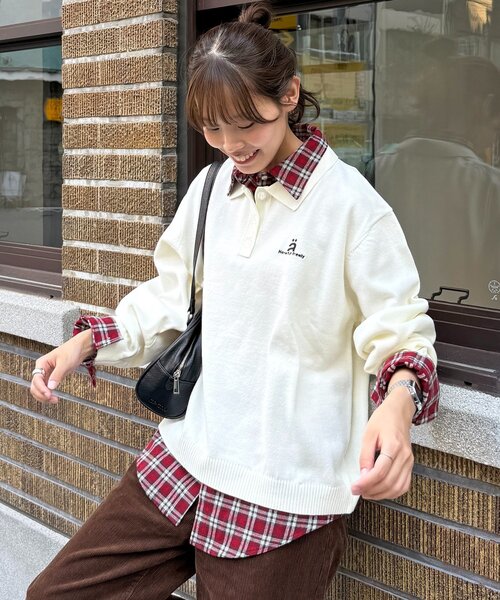 CPCM(シーピーシーエム)の「【ASUKA's企画】フェイクレイヤードポロ(ニット/セーター・レディース・ネイビー/オフホワイト・FREE)」の2枚目の写真