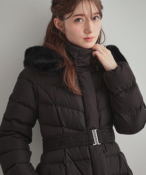 セール】【2WAY・ベルト付き】フードフェイクファー ミドル丈ダウン