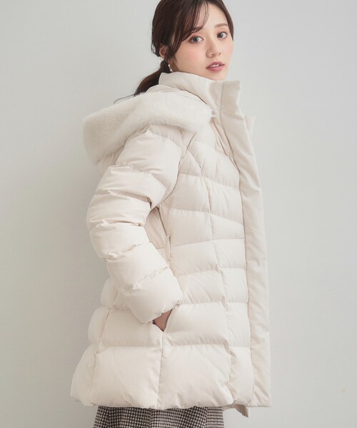 セール】【2WAY・ベルト付き】フードフェイクファー ミドル丈ダウン