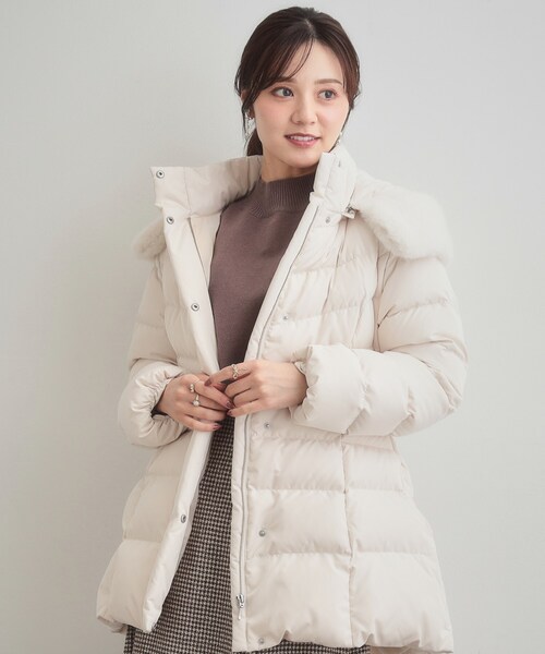 セール】【2WAY・ベルト付き】フードフェイクファー ミドル丈ダウン