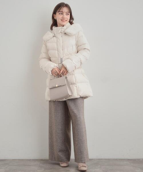 couture brooch（クチュールブローチ）の「【2WAY・ベルト付き】フードフェイクファー ミドル丈ダウンコート（ダウンジャケット/コート・レディース・アイボリー/ブラック・36/42/40/38）」の18枚目の写真
