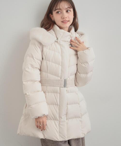 セール】【2WAY・ベルト付き】フードフェイクファー ミドル丈ダウン