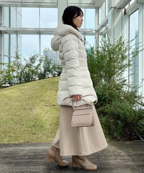 セール】【2WAY・ベルト付き】フードフェイクファー ミドル丈ダウン