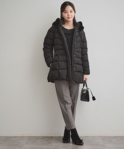 セール】【2WAY・ベルト付き】フードフェイクファー ミドル丈ダウン