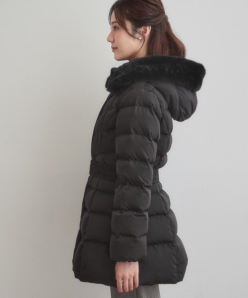 セール】【2WAY・ベルト付き】フードフェイクファー ミドル丈ダウン