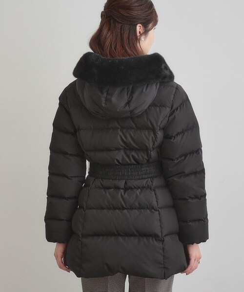 セール】【2WAY・ベルト付き】フードフェイクファー ミドル丈ダウン