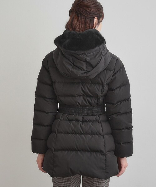 セール】【2WAY・ベルト付き】フードフェイクファー ミドル丈ダウン