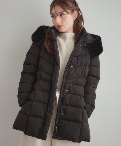 セール】【2WAY・ベルト付き】フードフェイクファー ミドル丈ダウン